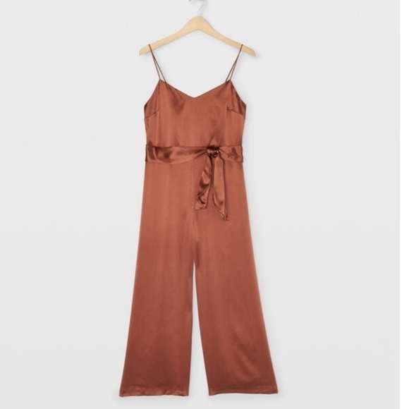 Club Monoco Silk Camisole Jumpsuit in Rust 10 Pockets Cropped Wide Leg - Picture 1 of 10